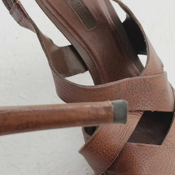 Zara Women Leather Wooden Heal Platform Strappy Sandal Shoes Brown Size 41/US 10 - Picture 10 of 14